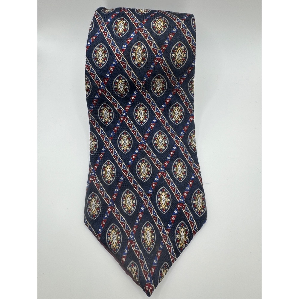 Oscar de la Renta‎ Silk Tie Blue Geometric Pattern Men's Necktie